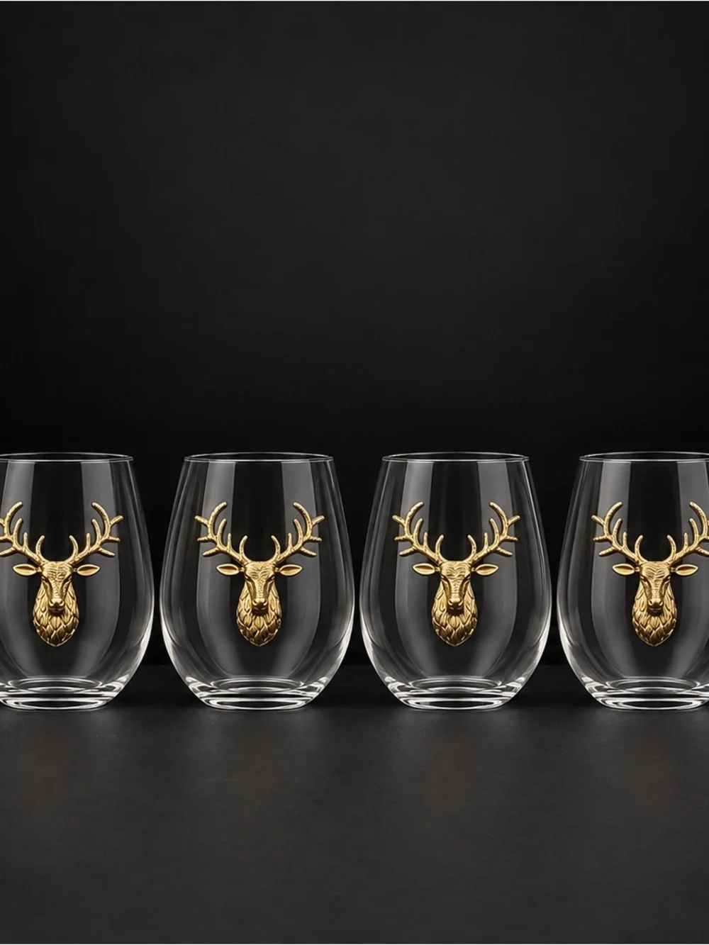 Vtg Gold Stag Stemless Barware Glasses Set of 6 – Lodge, Thanksgiving, Christmas